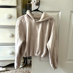 Cropped Abercrombie & Fitch Soft Cream/ tan Hoodie